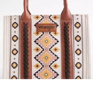 Wrangler Cream and Brown Geometric Tote Bag